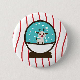 Christmas Snowglobe Reindeer 6 Cm Round Badge