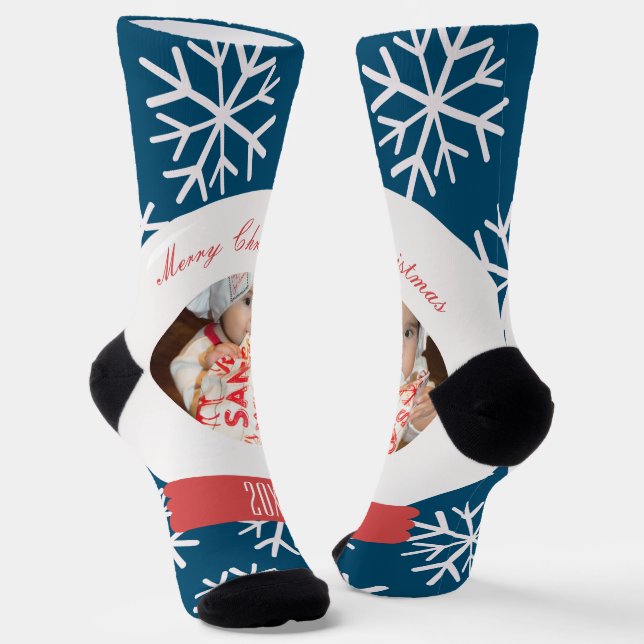Christmas Snowglobe Snowflakes  Photo Socks (Angled)