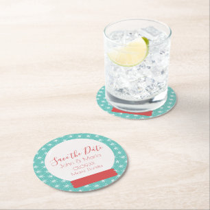 Christmas Snowglobe Snowflakes Save the Date Round Paper Coaster