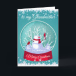 Christmas Snowglobe Snowman Cardinal Grandmother Holiday Card<br><div class="desc">Christmas Snowglobe Snowman with Cardinal Red birds in the snow and frosty snowflakes for your Grandmother</div>
