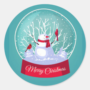 Christmas Snowglobe Snowman Cardinal Red birds Classic Round Sticker