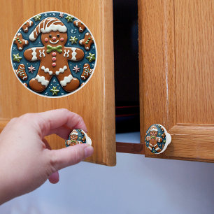 Christmas Snowing Gingerbread Man Ceramic Knob
