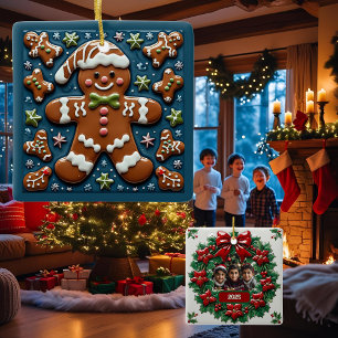 Christmas Snowing Gingerbread Man Customisable Ceramic Ornament