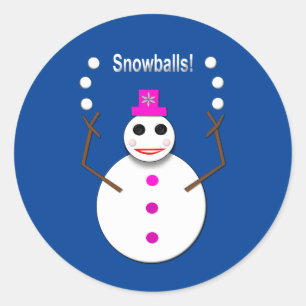 Christmas Snowlady Juggling Snowballs Funny Classic Round Sticker