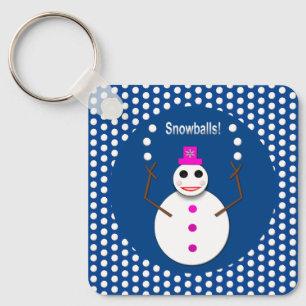 Christmas Snowlady Juggling Snowballs Funny Custom Key Ring