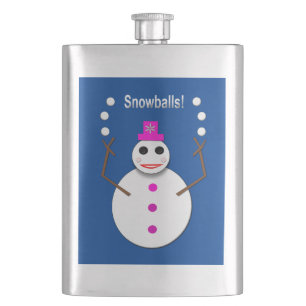 Christmas Snowlady Juggling Snowballs Funny Hip Flask