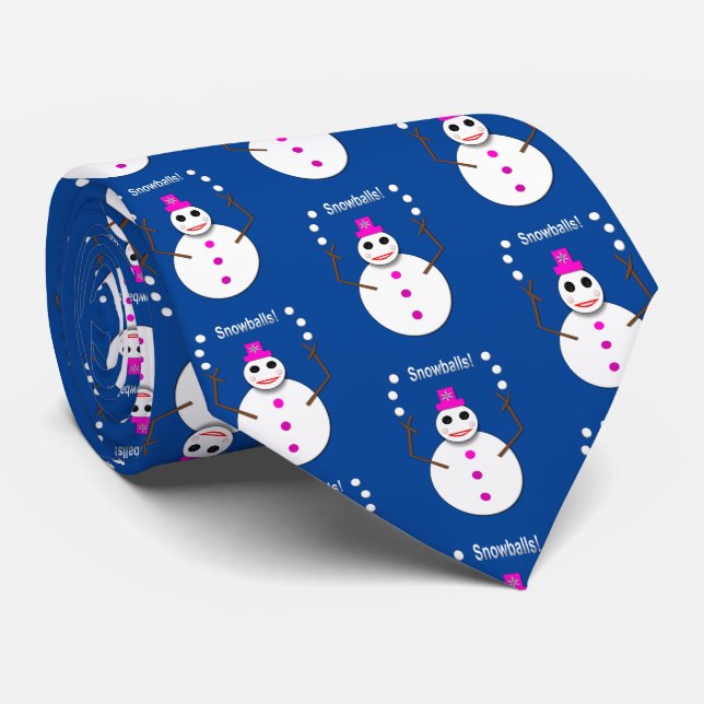 Christmas Snowlady Juggling Snowballs Funny Tie (Rolled)