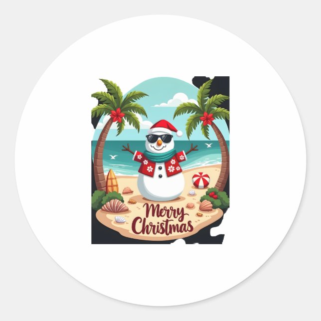 christmas Snowman (2) Classic Round Sticker (Front)