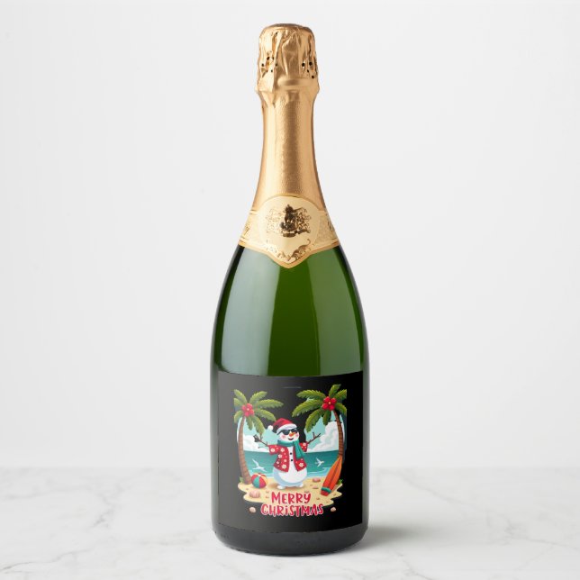 christmas Snowman (2) Sparkling Wine Label (Front)