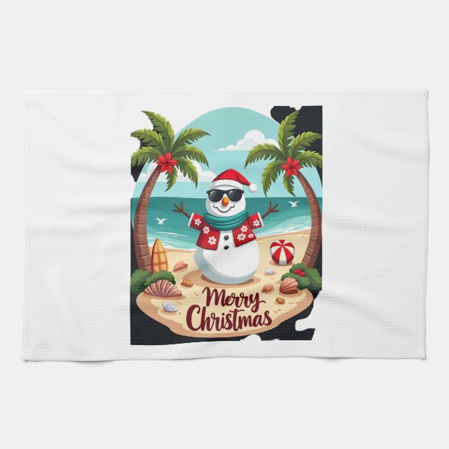 christmas Snowman (2) Tea Towel (Horizontal)