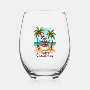 christmas Snowman (3) Stemless Wine Glass