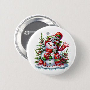 Christmas Snowman 6 Cm Round Badge