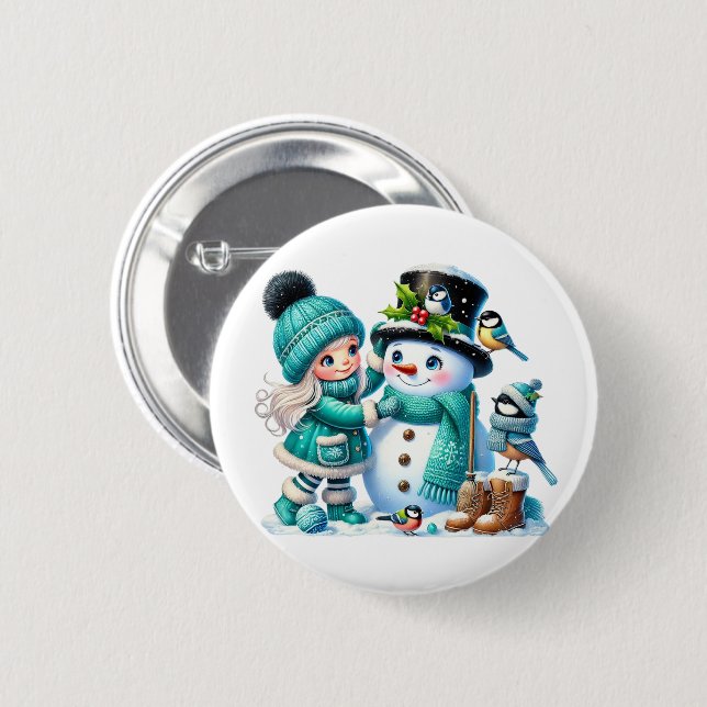 Christmas Snowman 6 Cm Round Badge (Front & Back)