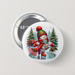 Christmas Snowman 6 Cm Round Badge