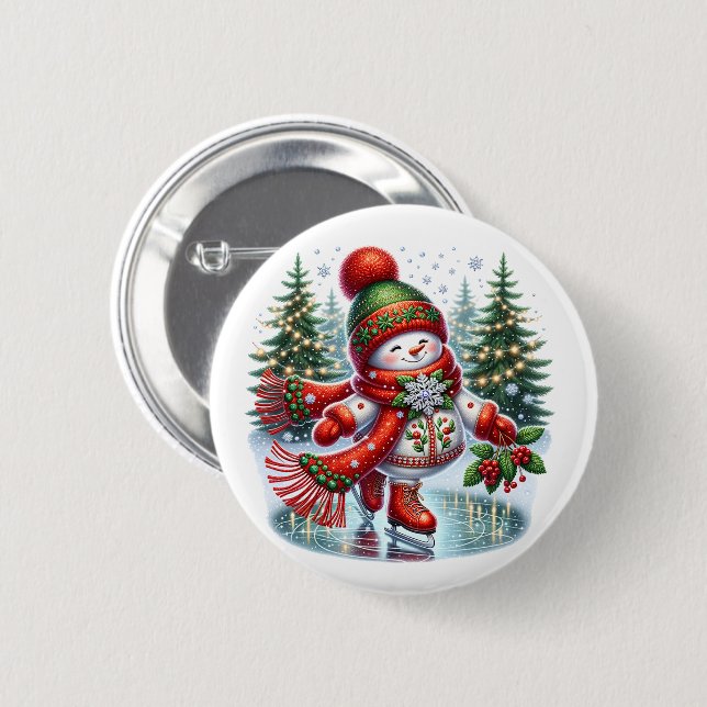 Christmas Snowman 6 Cm Round Badge (Front & Back)