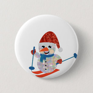christmas snowman 6 cm round badge