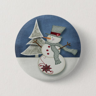 Christmas Snowman 6 Cm Round Badge