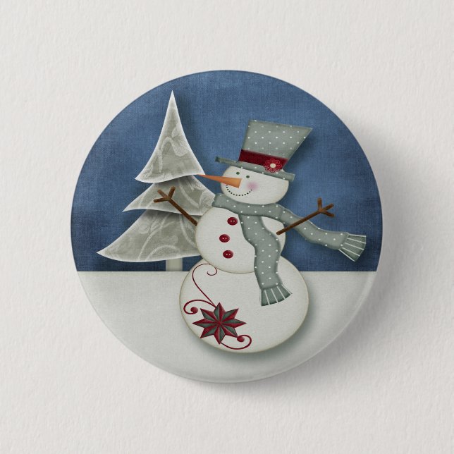 Christmas Snowman 6 Cm Round Badge (Front)