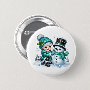 Christmas Snowman 6 Cm Round Badge