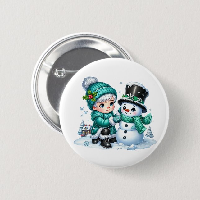 Christmas Snowman 6 Cm Round Badge (Front & Back)