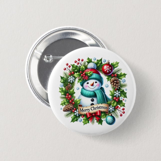 Christmas Snowman 6 Cm Round Badge (Front & Back)