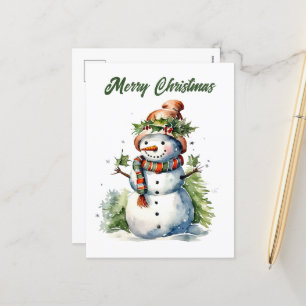 Christmas snowman add text watercolor Holiday Postcard