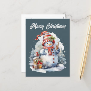 Christmas snowman add text watercolor Holiday Postcard