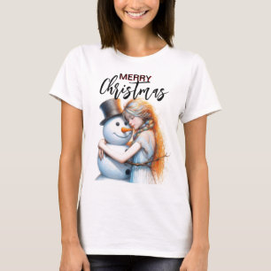 Christmas Snowman And A Girl T-Shirt