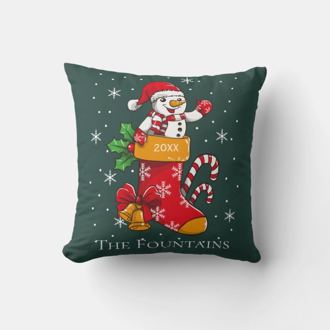 Christmas Snowman and Candy Cane Personalised Cushion (Front)