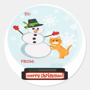 Christmas Snowman and Cat Gift Tag Stickers