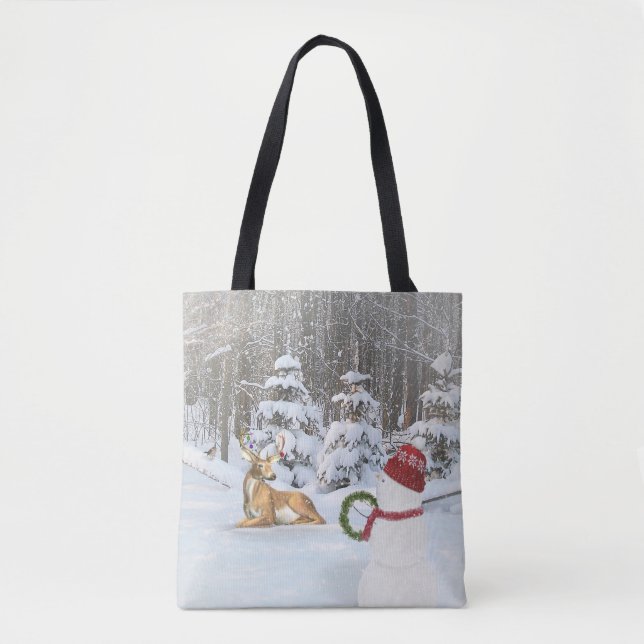 Christmas snowman and deer tote bag (Front)