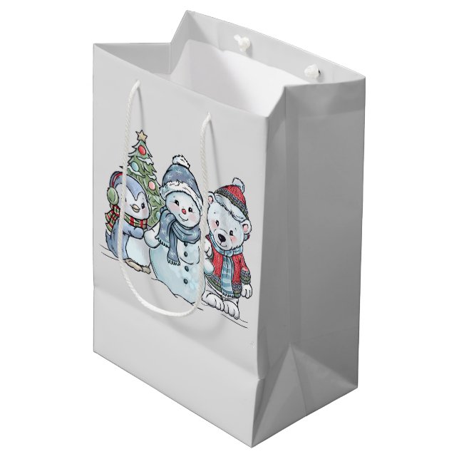 Christmas Snowman and Friends  Medium Gift Bag (Front Angled)