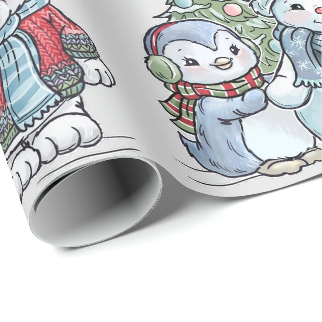 Christmas Snowman and Friends  Wrapping Paper (Roll Corner)