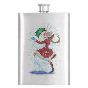 Christmas Snowman and Girl Dancers Flask