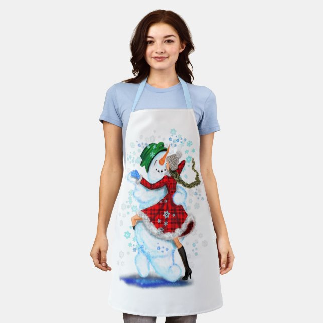 Christmas Snowman and Girl Dancers Funny Apron (Worn)