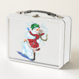 Christmas Snowman and Girl Dancers Metal Lunch Box