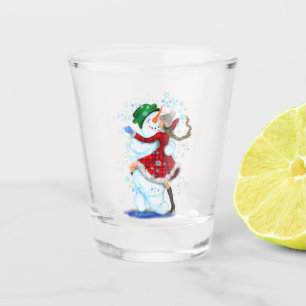 Christmas Snowman and Girl Dancers Shot Glass