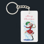Christmas Snowman and Girl Dancing Keychain<br><div class="desc">Keychains with Happy Snowman and Girl Dance Tango Christmas Party Fun Cartoon Drawing - Choose / Add Your Unique Text / Name / Colour - Make Your Special Keychain Gift - Resize and move or remove and add elements / text with customisation tool ! Drawing and Design by MIGNED. Please...</div>