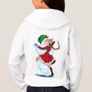Christmas Snowman and Girl Dancing Kids Hoodie