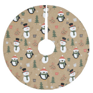 Christmas Snowman and Penguins Tree Skirt