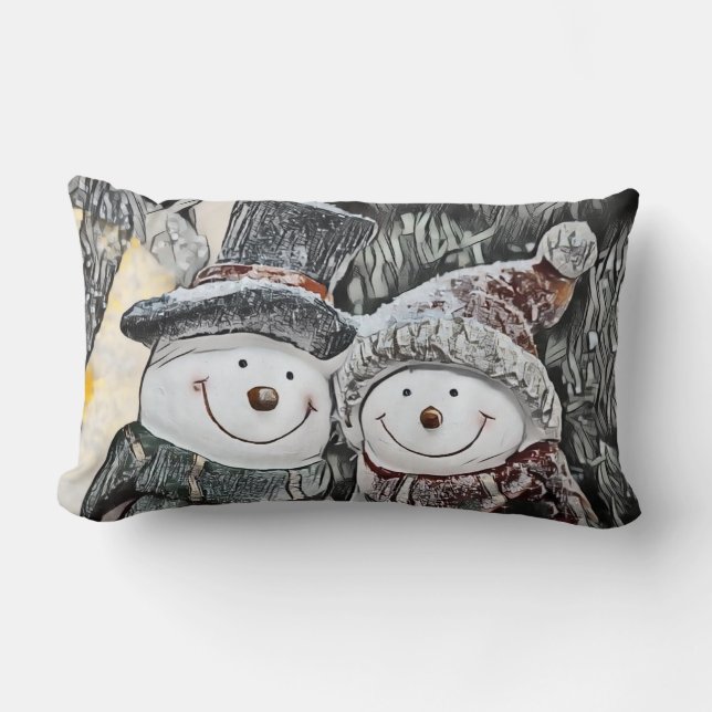 Christmas Snowman and Snow woman Throw Pillow (Front)