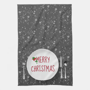 Christmas Snowman and Snowflakes Kitchen Towel