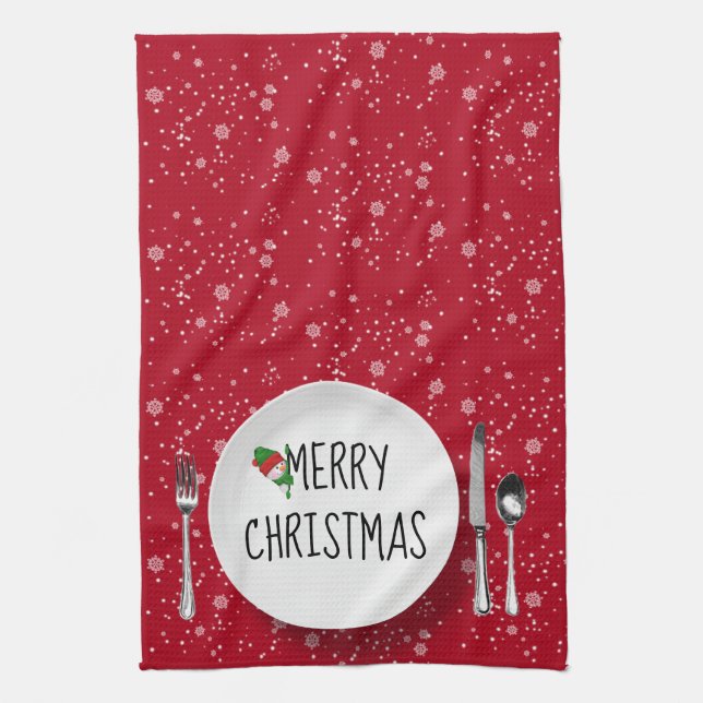 Christmas Snowman and Snowflakes Kitchen Towel (Vertical)