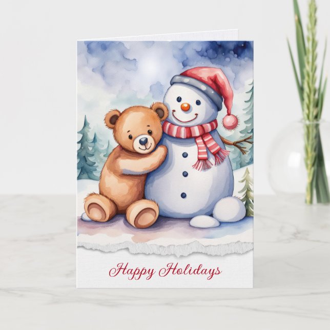 Christmas Snowman and Teddy Bear Card (Front)