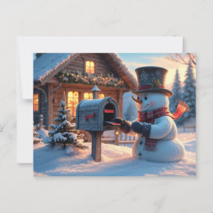 Christmas Snowman and the Mailbox  Postcard