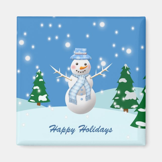 Christmas snowman and trees Magnet (Front)