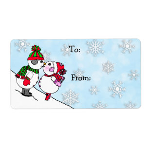 Christmas Snowman and woman Kiss To and From