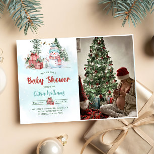 Christmas Snowman Baby Shower Party Photo Invitation