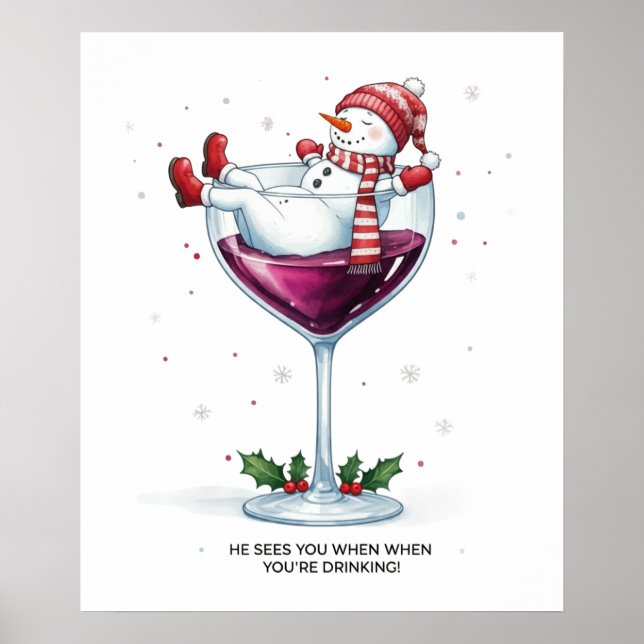 Christmas snowman bar lounge drinking party wine  poster (Front)