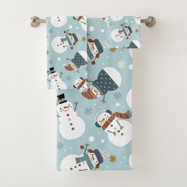 Christmas Snowman Bath Towel Set (Insitu)